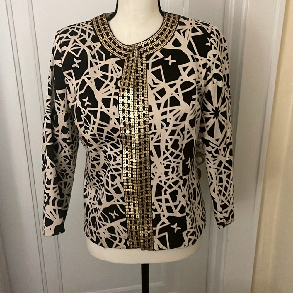 Carol Little Vintage Black/Cream‎ Kimono  Style with Front Clasps size Small